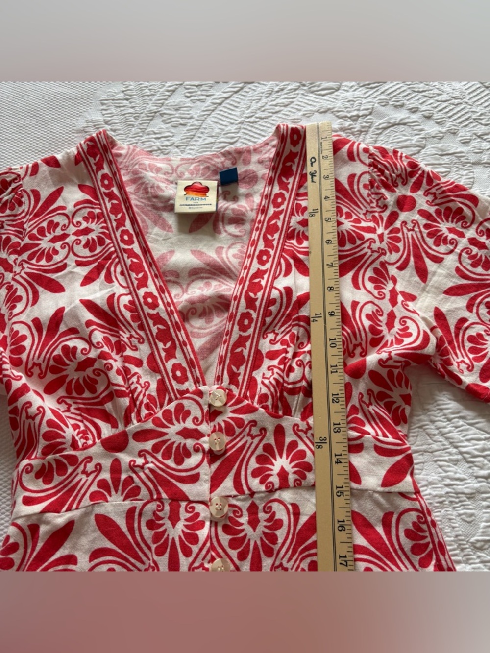 Farm Rio Carmina Linen Blend Button Front Jumpsuit red white size S - Picture 8 of 16